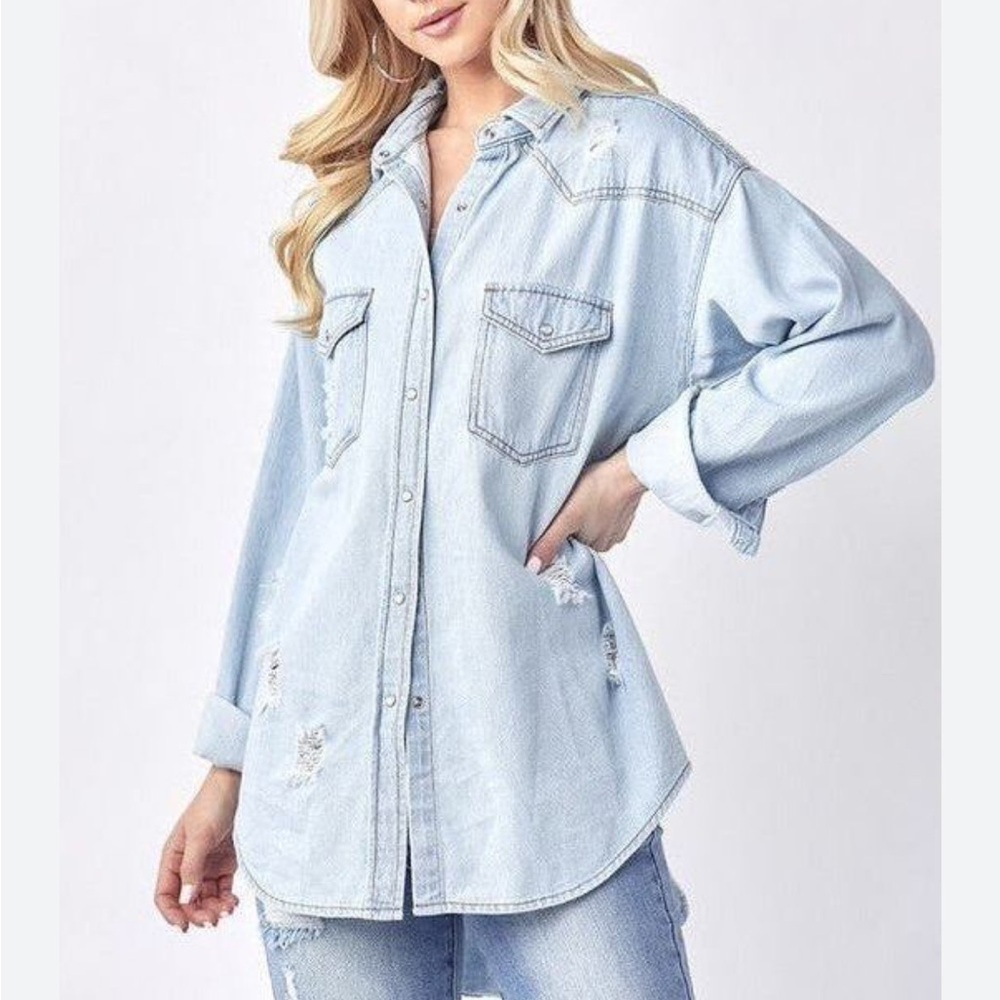 Risen Distressed Denim Shirt
